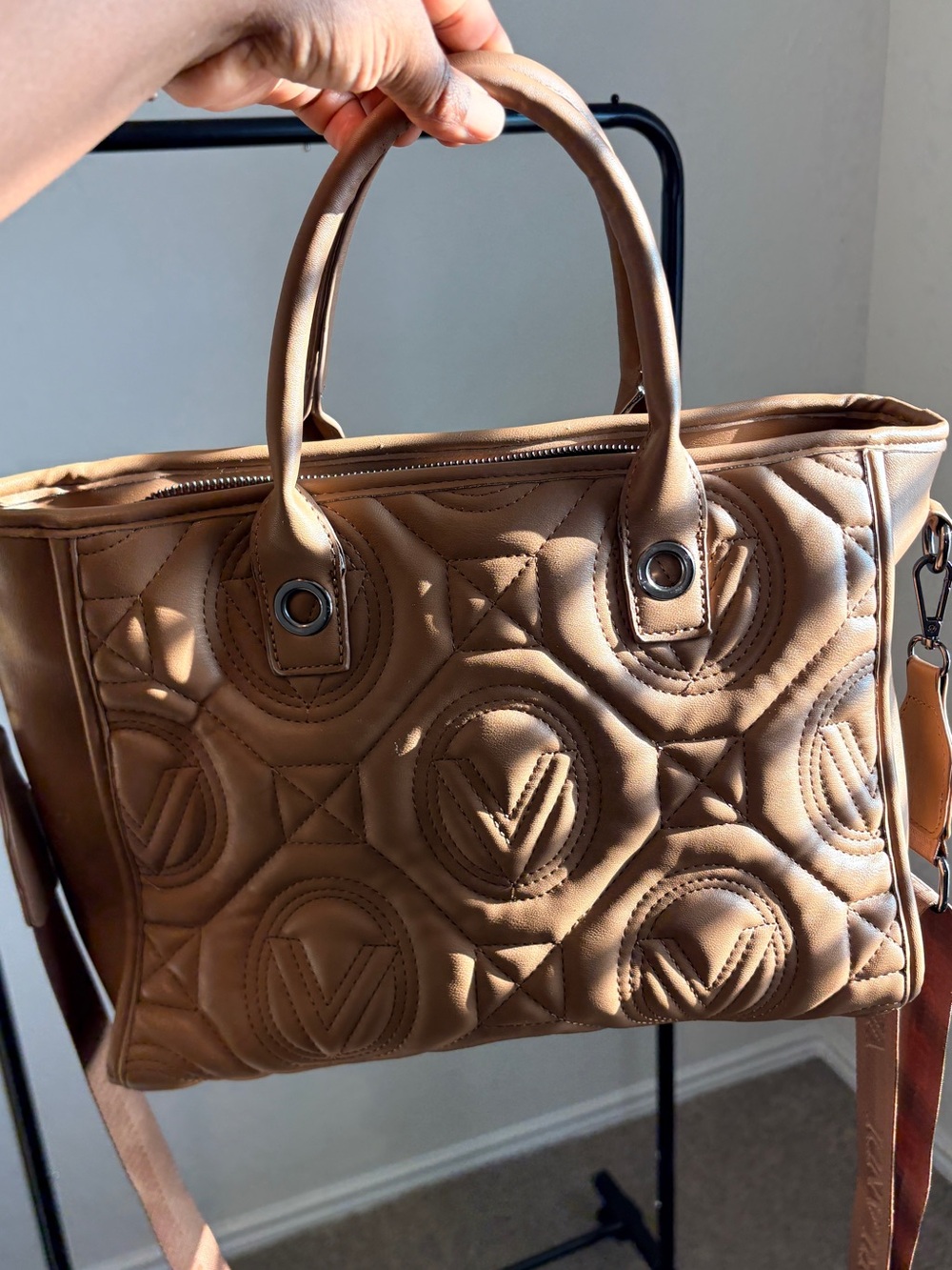 Valentino Orlandi Quilted Tan Leather Satchel